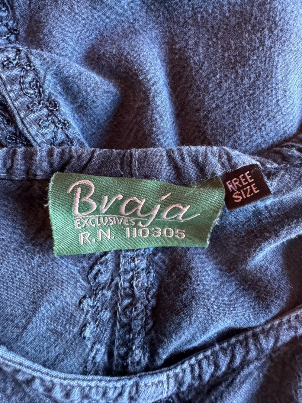 Braja Exclusives boho hippie Washed Denim-Look Embroidered Sundress 17.5 Ptp - Picture 7 of 8